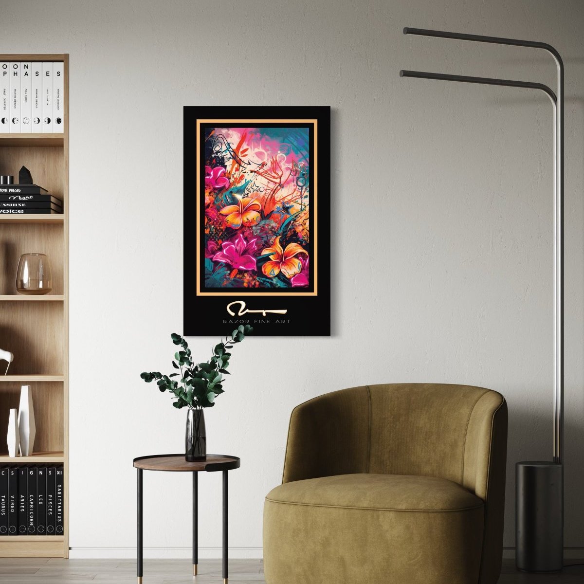 Canvas hanging on a wall in a real world setting.