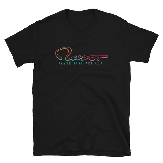 Razor Fine Art version 1 Logo with graffiti fill on black t shirt
